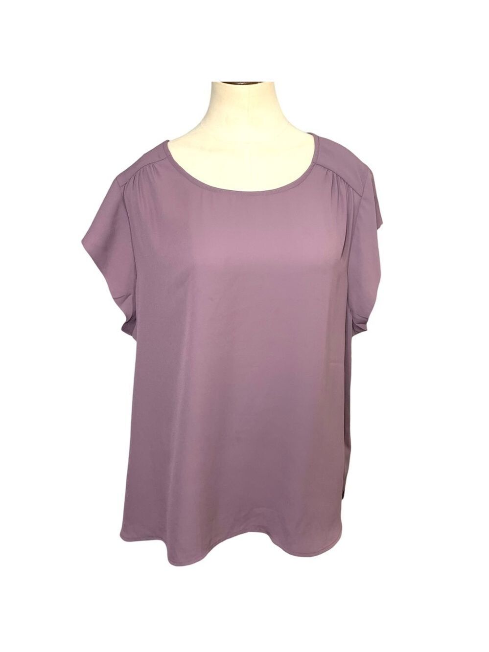 R Essentials Purple Mauve Flowy Crepe Blouse Short Sleeves Top Sz 3XL Shirt Top